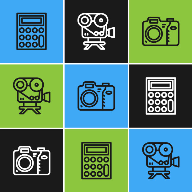 设置线计算器，照相机和复古电影院图片下载