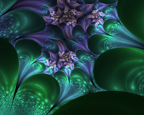 抽象的分形艺术背景在绿色，蓝色，紫色和粉红色，这暗示植物和花卉。图片下载