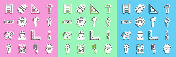 设置生产线工人安全帽螺丝刀镘刀图片下载