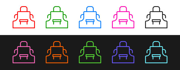 设置线厨房围裙图标孤立的黑色和图片下载