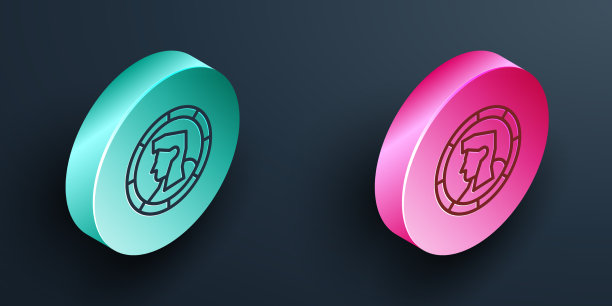 等距线古钱币图标孤立在黑色上图片下载