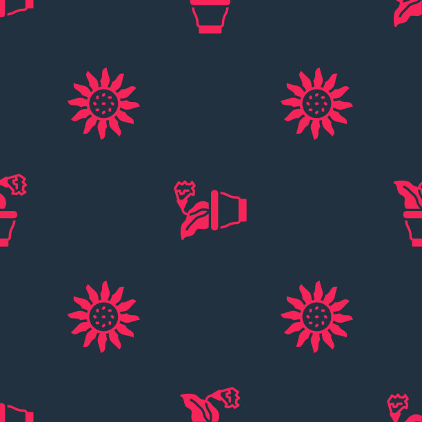 将花和花盆放在无缝图案上图片下载