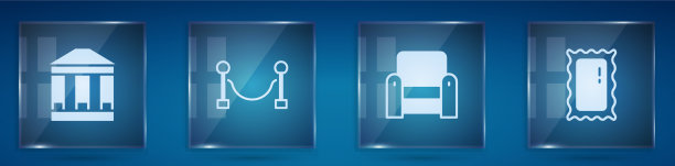 设置博物馆建筑绳障扶手椅及图片下载