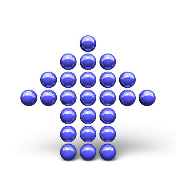 向上的蓝色箭头由球组成。一组代表上升和向上方向的dotsAn图标。3 d渲染。白色背景。图片下载