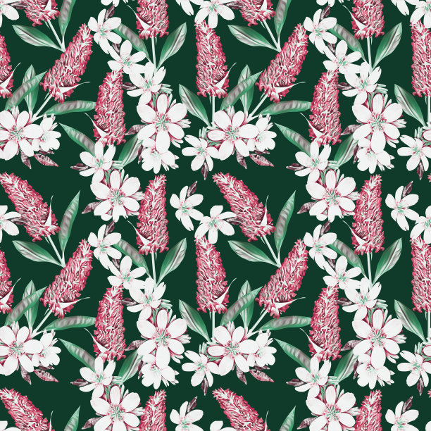 丁香花与茉莉花无缝图案。图片下载