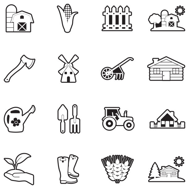 村图标。线条填充设计。矢量插图。图片下载