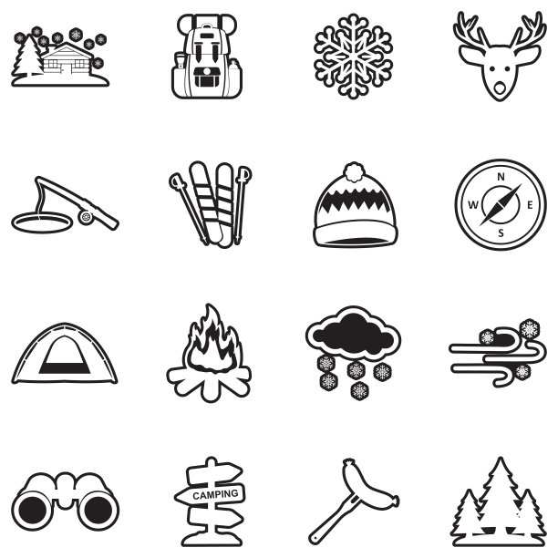 冬令营图标。线条填充设计。矢量插图。图片下载