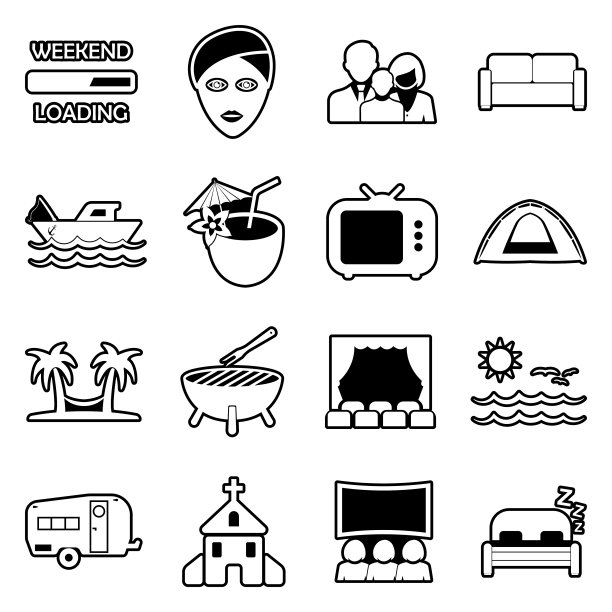 周末图标。线条填充设计。矢量插图。图片下载