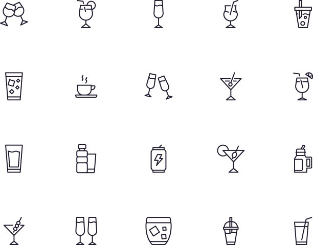 饮品概念：现代高品质饮品线性图标合集图片下载