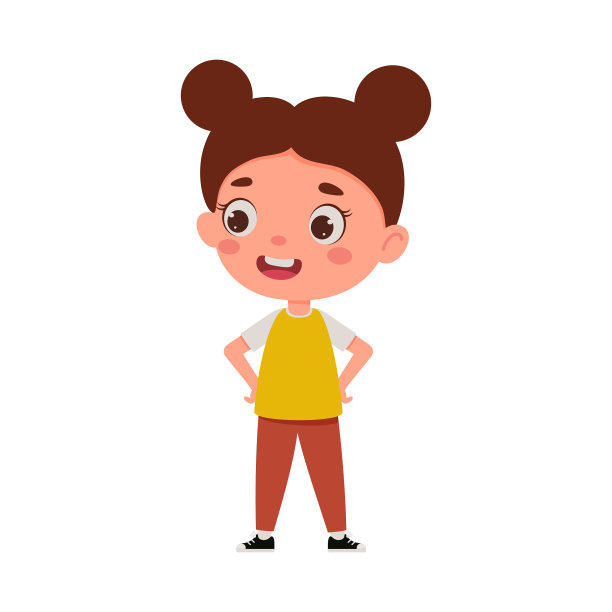 可爱的卡通小女孩。小女生的性格。矢量图图片下载