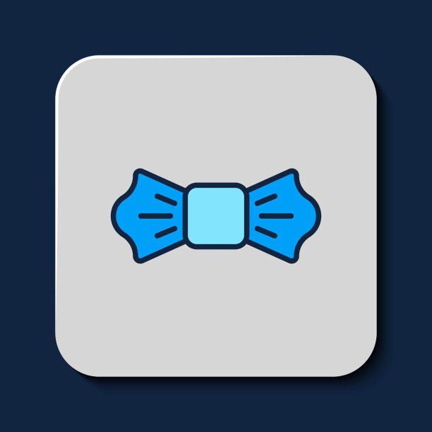 填充轮廓领结图标孤立的蓝色背景。向量图片下载