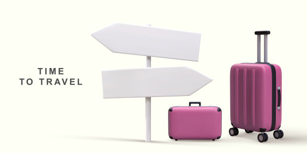 三维现实世界旅游概念与指针和手袋。矢量图图片下载