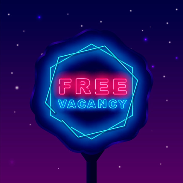 免费空缺霓虹灯街头广告牌。欢迎加入我们的团队。求职设计。矢量股票插图图片下载