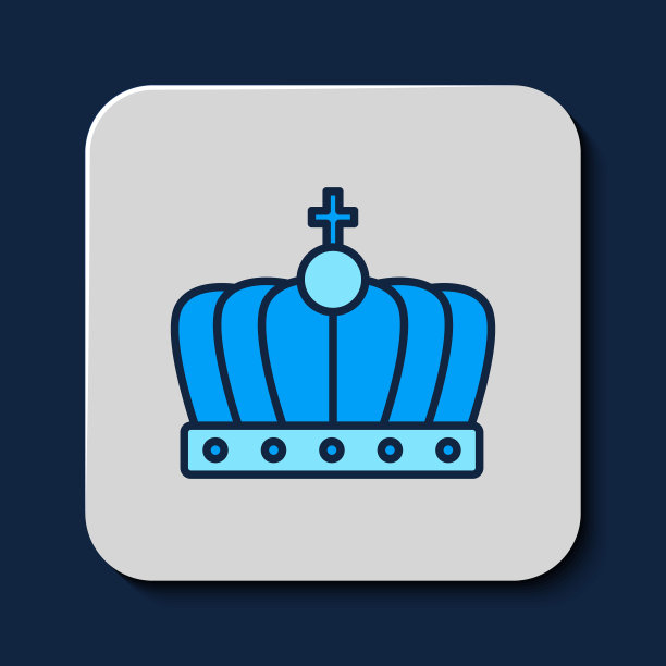 填充轮廓国王皇冠图标孤立的蓝色背景。向量图片下载