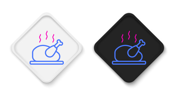 线烤火鸡或鸡图标孤立的白色背景。色彩缤纷的轮廓概念。向量图片下载