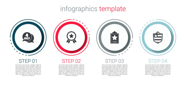 设定美国独立日，带星勋章和盾星业务信息图表模板。向量图片下载