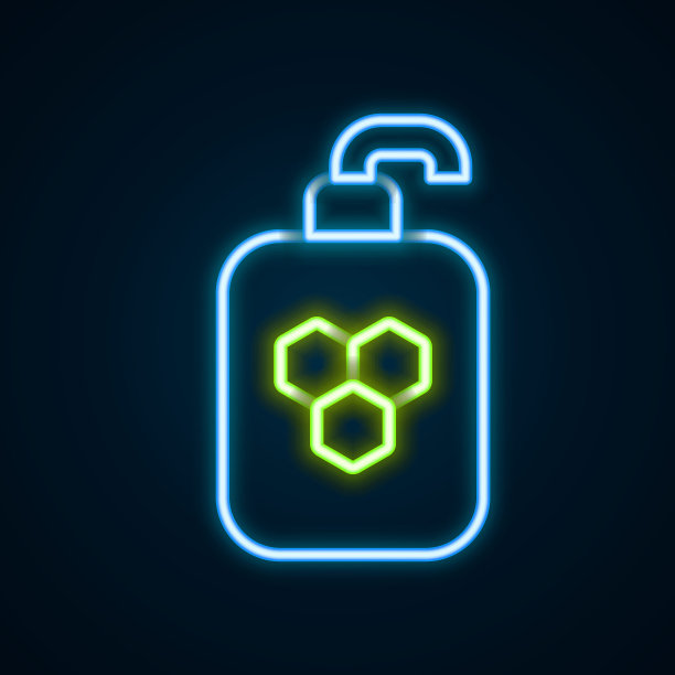 发光的霓虹灯线化妆品管与蜂蜜图标孤立的黑色背景。天然护肤。色彩缤纷的轮廓概念。向量图片下载