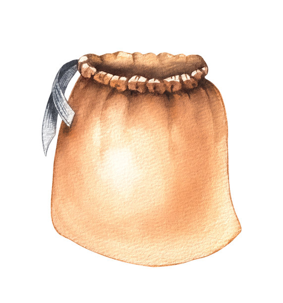 水彩帆布袋与白色背景上的拉绳图片下载