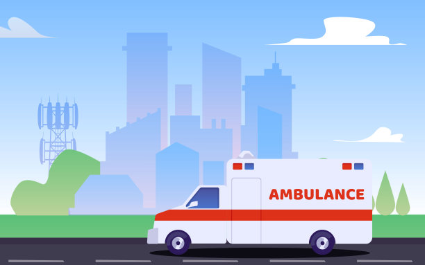 救护车去呼叫病人，平面矢量图。图片下载