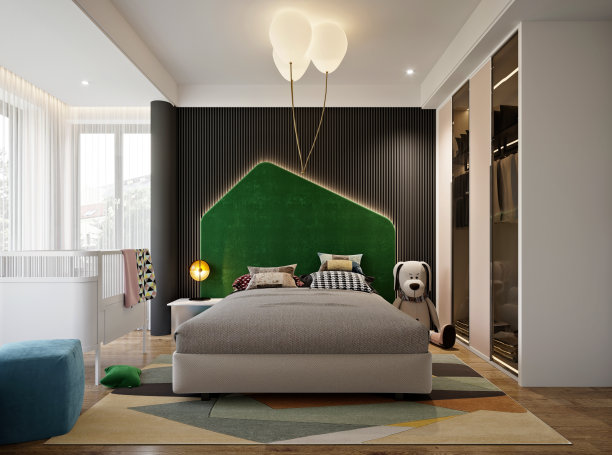 豪华酒店房间内部，3d渲染。图片下载