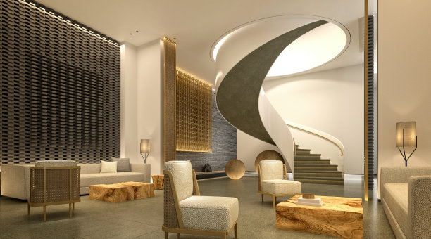 3d渲染豪华酒店大堂入口图片下载