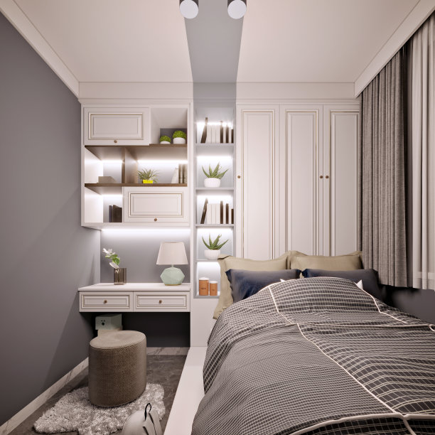 豪华酒店房间内部，3d渲染。图片下载