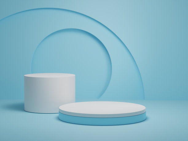 讲台布局产品展示，淡蓝色背景，3d渲染，3d插图图片下载