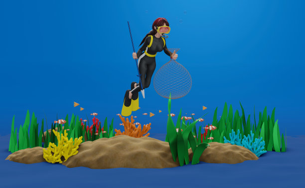 一名穿着潜水装备的女子在珊瑚礁底部游泳并收集水下的塑料碎片。浮潜者清理海洋中的塑料污染。海洋的塑料污染。图片下载