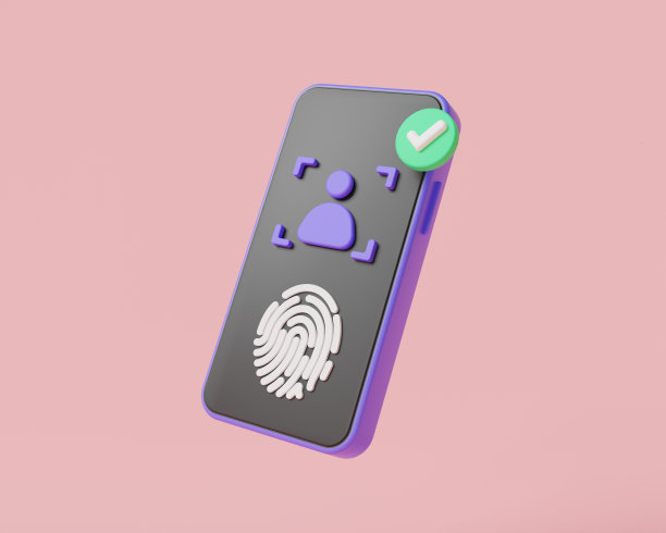 数据保护指纹和id图标通过扫描手机。手指数码安全，个人隐私安全，扫描指纹。移动安全概念。3d渲染图图片下载