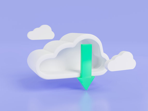 从紫色背景的云图标下载。云下载，云计算机通信，云存储，基于web的云，数据管理。下载技术概念。三维图标渲染图图片下载