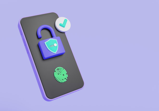 指纹在手机上与挂锁和盾牌。网络安全，手指数字安全，个人隐私，扫描指纹。移动数据安全概念。3d最小渲染图图片下载