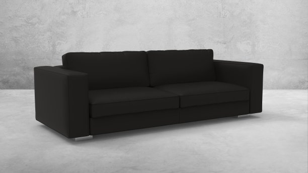 3d渲染黑色真皮沙发或沙发在客厅图片下载