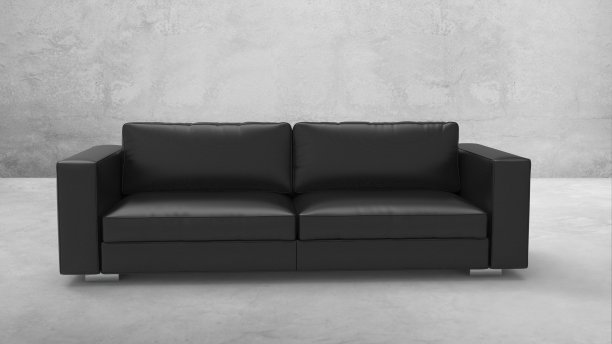 3d渲染黑色真皮沙发或沙发在客厅图片下载