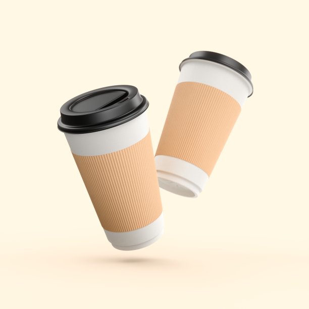 3D渲染纸咖啡杯隔离在黄色背景图片下载