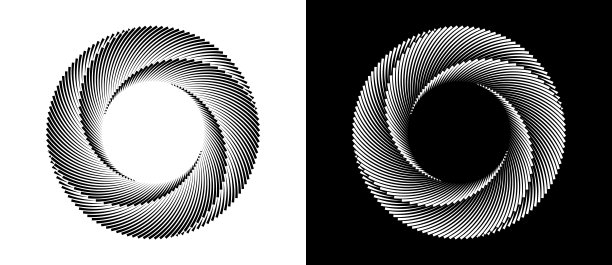 圆形抽象背景。动态转换的错觉。白色背景上的黑线和黑色侧面上的白线。4部分圈。图片下载