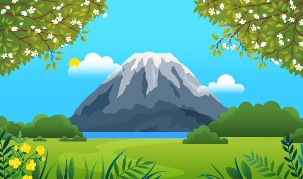 群山景观，抽象紫丁香日落全景。美丽的风景与休眠火山图片下载