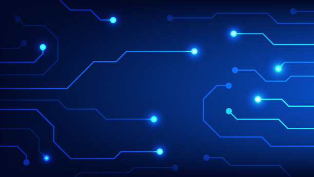 高科技数字电路板AI垫和电气线路连接在蓝色照明背景图片下载