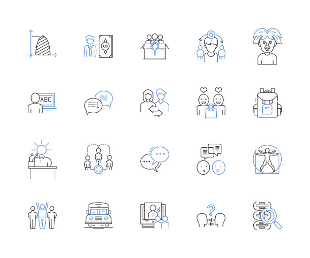 锻炼和锻炼线图标集合。力量，有氧运动，灵活性，耐力，敏捷性，力量，平衡矢量和线性插图。核心，增强，阻力轮廓标志设置图片下载