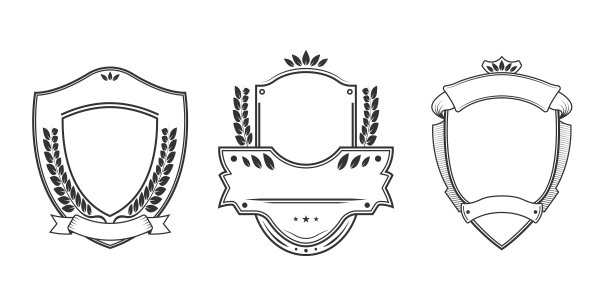 复古盾牌集丝带和月桂花环。佳洁士徽章。纹章横幅或徽章设计模板。徽章图标。矢量插图。图片下载