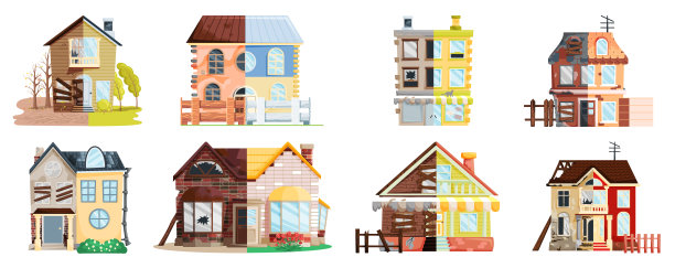 家居装修，老房子前后维修。新旧郊区小屋。改造建设图片下载