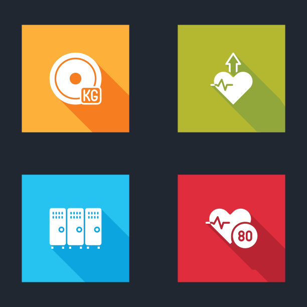 设置重量板，心跳增加，更衣室或更衣室和费率图标。向量图片下载