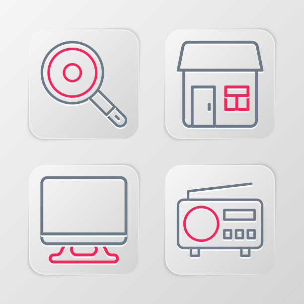 设置线收音机，智能电视，房子和煎锅图标。向量图片下载