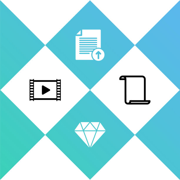 设置播放视频，钻石，上传文件和纸张滚动图标。向量图片下载
