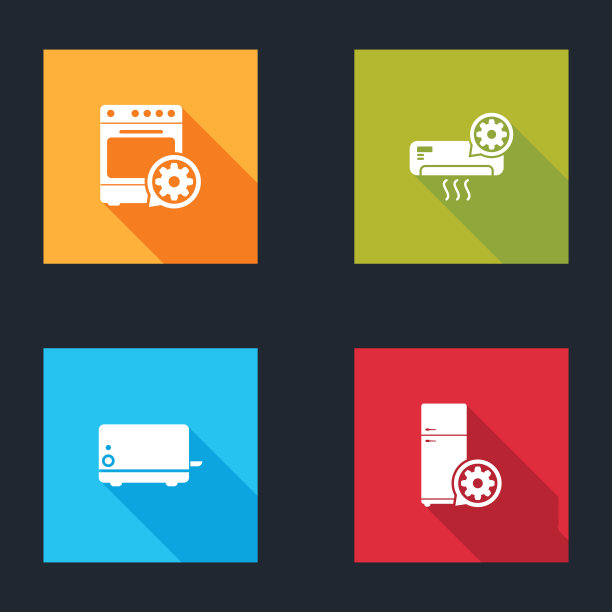 设置烤箱设置，空调，烤面包机和冰箱图标。向量图片下载