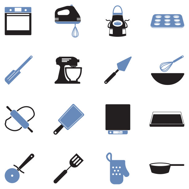 面包店设备图标。双音平面设计。矢量插图。图片下载