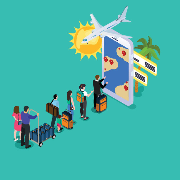 人们排队在线旅游服务，移动旅游图片下载