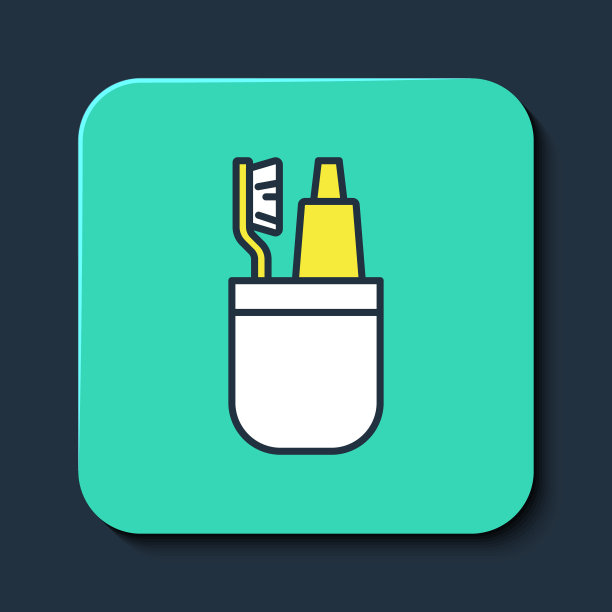 填充轮廓牙刷和牙膏管图标隔离在蓝色背景。一次性浴室用品。绿松石方形纽扣。向量图片下载