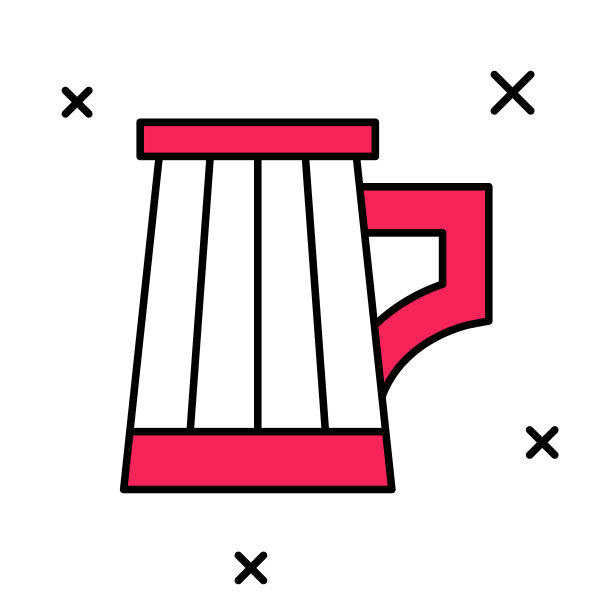 填充轮廓木制啤酒杯图标孤立的白色背景。向量图片下载