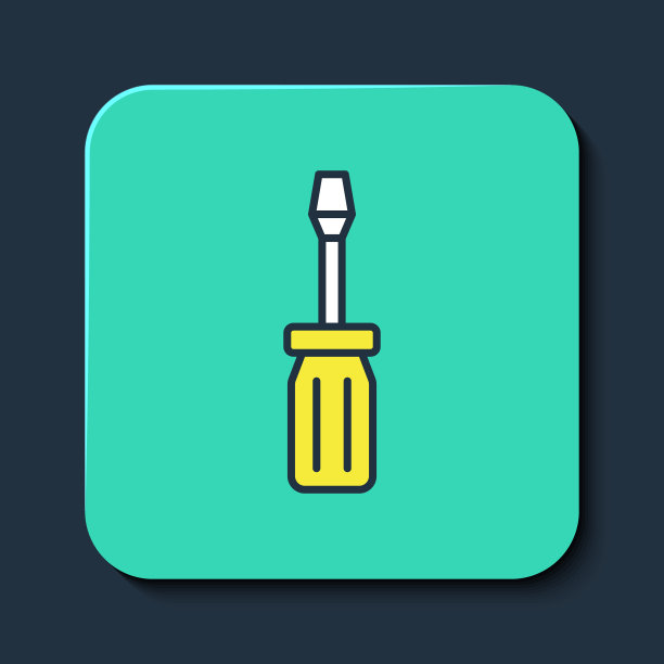 填充轮廓螺丝刀图标孤立的蓝色背景。服务工具符号。绿松石方形纽扣。向量图片下载