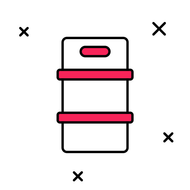 填充轮廓金属啤酒桶图标孤立的白色背景。向量图片下载